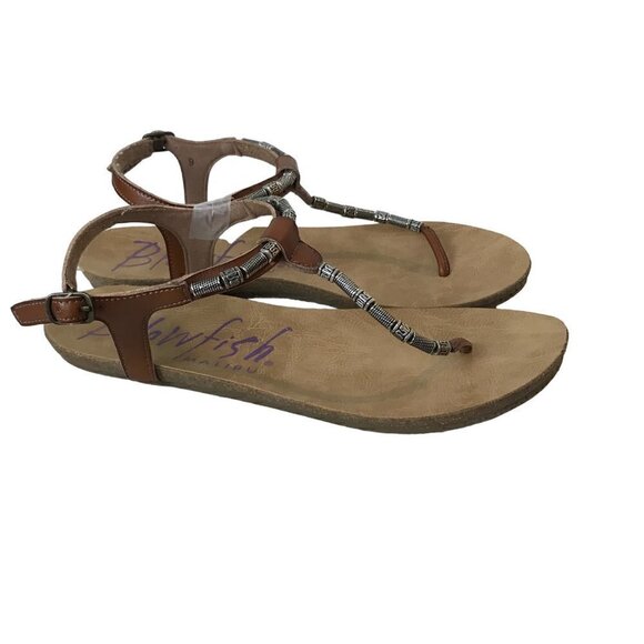 Blowfish Malibu Leather Sandals With Silver Coloured Accent Beads Size 9 - Picture 3 of 7